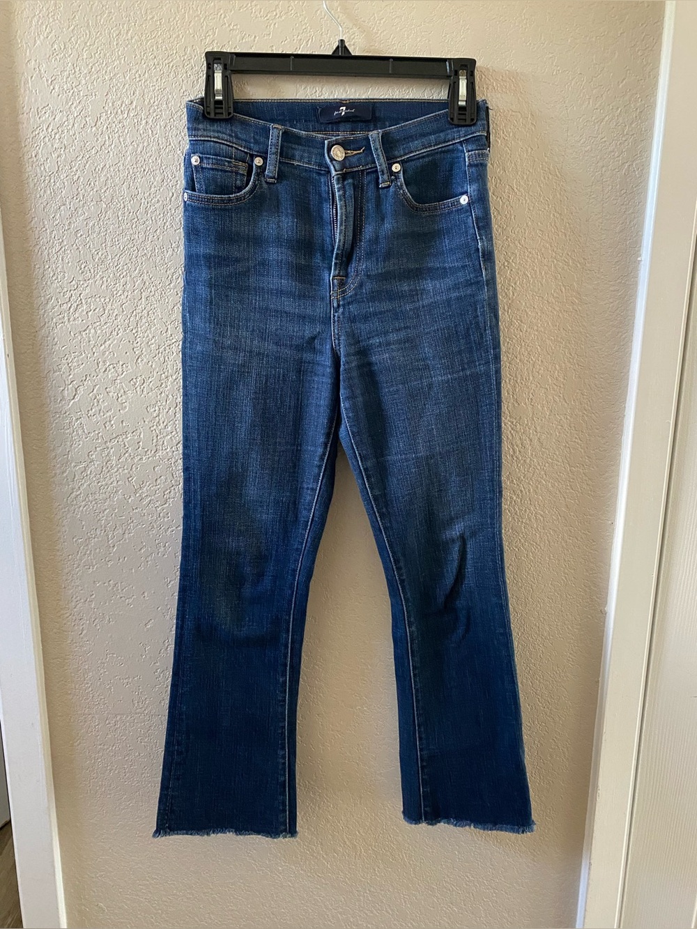 7 For All Mankind High Waist Slim Kick Dark Blue Straight Jeans Size 24